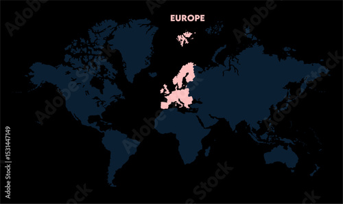 Europe continent map-03, Map of Europe, highlighted on the world map, Europe on the world map, Satellite view, Europe location on the globe.