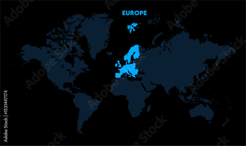 Europe continent map-04, Map of Europe, highlighted on the world map, Europe on the world map, Satellite view, Europe location on the globe.