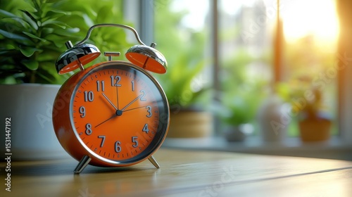 Orange alarm clock by window