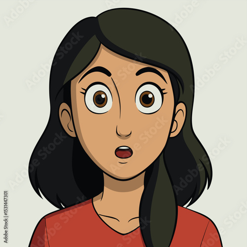 A Pakistani woman in her 30s, with a look of surprise or mild shock, conveying an unexpected moment.