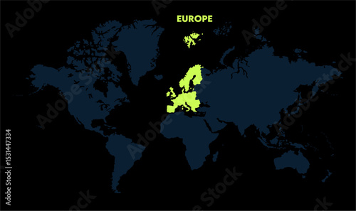 Europe continent map-09, Map of Europe, highlighted on the world map, Europe on the world map, Satellite view, Europe location on the globe.