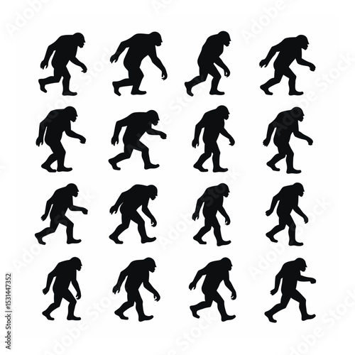 Bigfoot silhouette set walking cycle animation frames