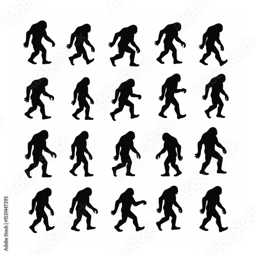 Bigfoot silhouette animation set walking cycle frames