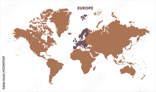 Europe highlighted on world map-01, Map of Europe, highlighted on the world map, Europe on the world map, Satellite view, Europe location on the globe.