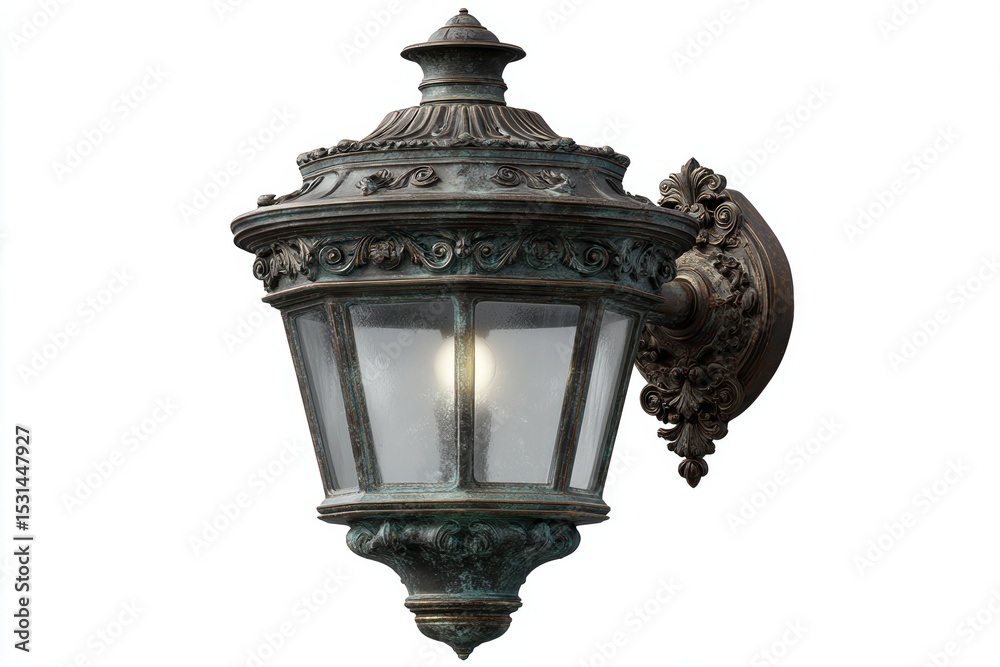 Fototapeta premium Ornate bronze wall lantern isolated on white background