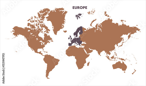 Europe highlighted on world map-09, Map of Europe, highlighted on the world map, Europe on the world map, Satellite view, Europe location on the globe.