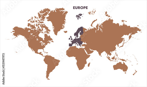 Europe highlighted on world map-12, Map of Europe, highlighted on the world map, Europe on the world map, Satellite view, Europe location on the globe.