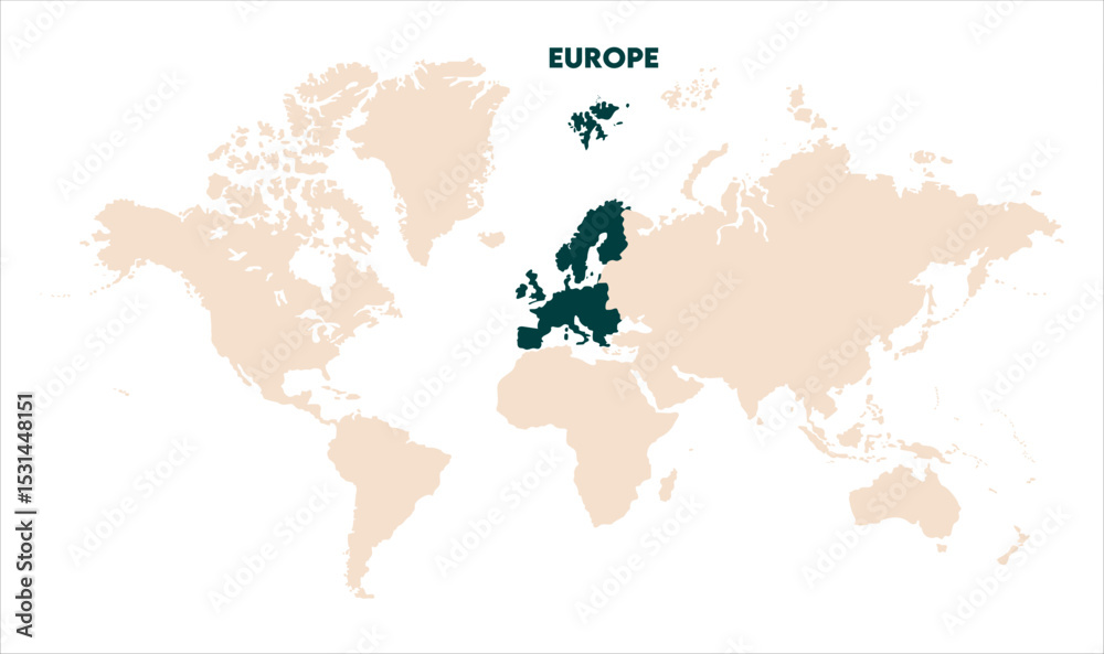 Obraz premium Europe in world map-03, Map of Europe, highlighted on the world map, Europe on the world map, Satellite view, Europe location on the globe.