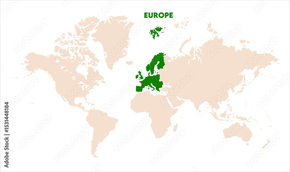 Naklejka premium Europe in world map-05, Map of Europe, highlighted on the world map, Europe on the world map, Satellite view, Europe location on the globe.