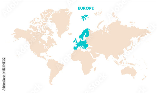 Europe in world map-02, Map of Europe, highlighted on the world map, Europe on the world map, Satellite view, Europe location on the globe.