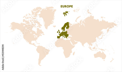 Europe in world map-10, Map of Europe, highlighted on the world map, Europe on the world map, Satellite view, Europe location on the globe.