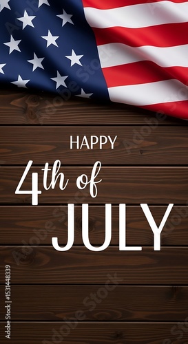Happy fourth of july american flag and wooden texture background design