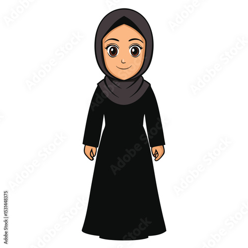 A Pakistani woman in her 40s, wearing a classic black abaya and hijab, embodying modesty and faith.
