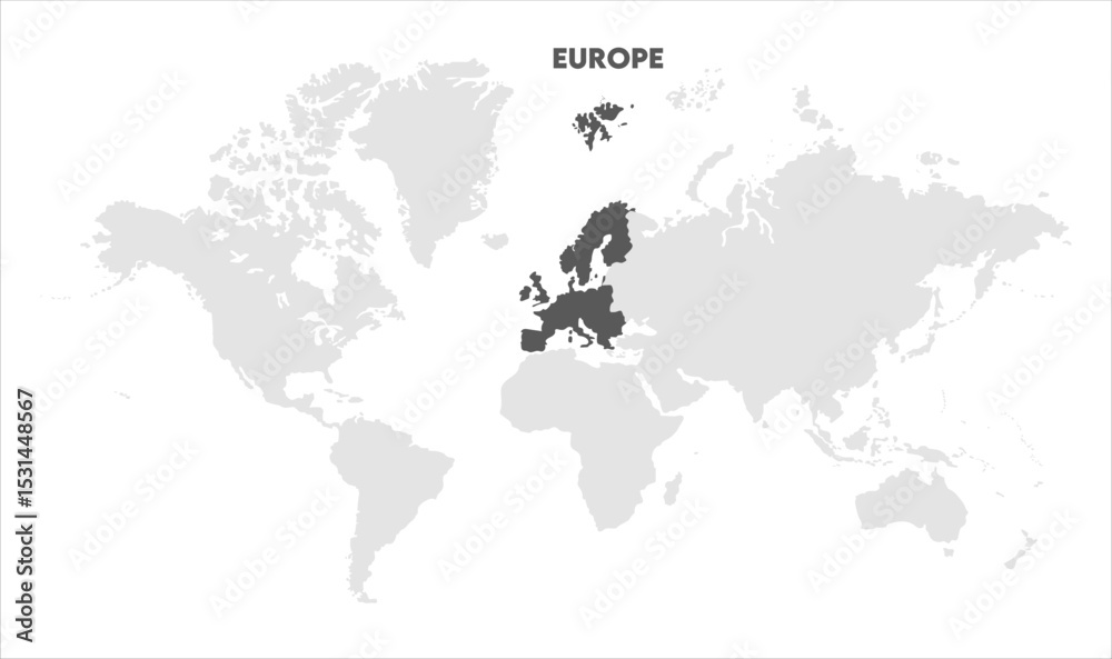 Naklejka premium Europe outline in global map-07, Map of Europe, highlighted on the world map, Europe on the world map, Satellite view, Europe location on the globe.