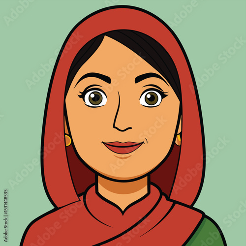 A Pakistani woman in her 40s, with a rounder face, embodying warmth and a welcoming nature.