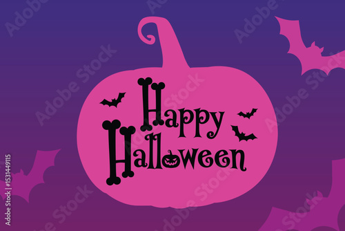 Creative Happy Halloween calligraphy greeting card. Decorative lettering with pumpkins, bats. Vector illustration. Vector lettering. 