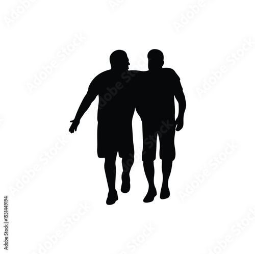 silhouettes of people, Two People Walking Together, Friendship Goals, Male Bonding Hand on Shoulder With Unity Trust Friendship Partnership Brotherhood
