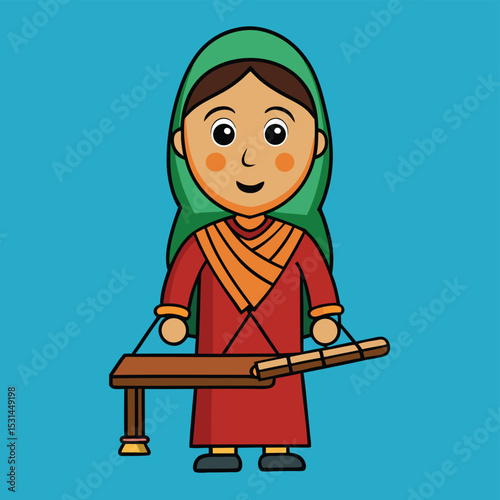 A Pakistani woman in her 50s, holding a traditional charcoal iron, demonstrating household chores and daily life.