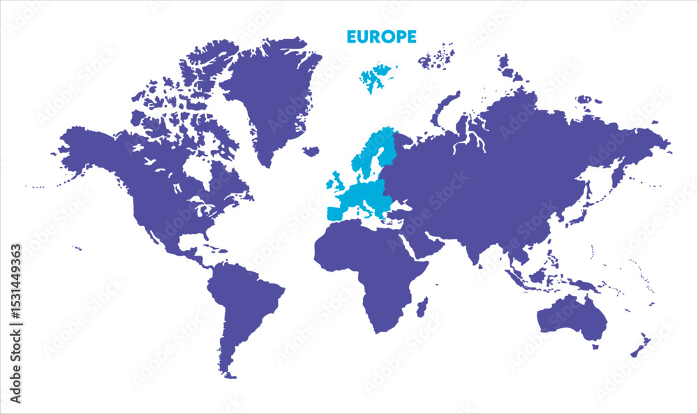 Obraz premium World map with Europe focus-11, Map of Europe, highlighted on the world map, Europe on the world map, Satellite view, Europe location on the globe.