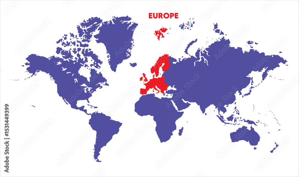 Obraz premium World map with Europe focus-14, Map of Europe, highlighted on the world map, Europe on the world map, Satellite view, Europe location on the globe.