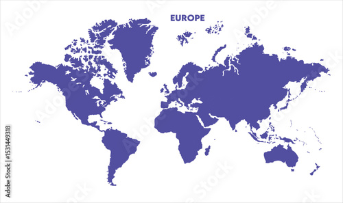 World map with Europe focus-09, Map of Europe, highlighted on the world map, Europe on the world map, Satellite view, Europe location on the globe.