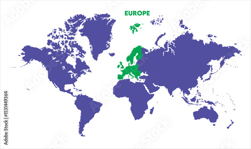 World map with Europe focus-12, Map of Europe, highlighted on the world map, Europe on the world map, Satellite view, Europe location on the globe.