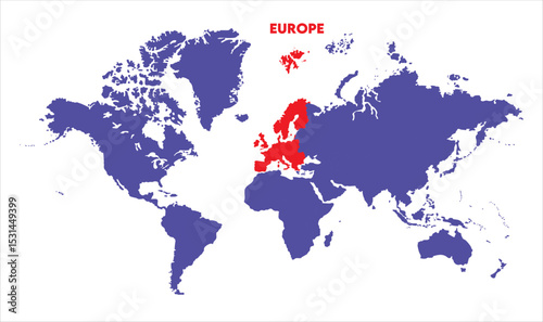 World map with Europe focus-14, Map of Europe, highlighted on the world map, Europe on the world map, Satellite view, Europe location on the globe.