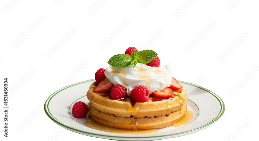 Isolated Waffles with Cream and Raspberries on Transparent Background Isolated Waffles with Cream and Raspberries on Transparent Background