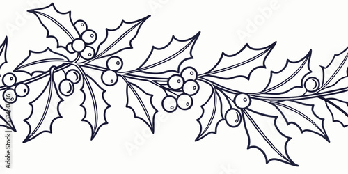 Seamless border design with mistletoe and holly leaves for decoration  