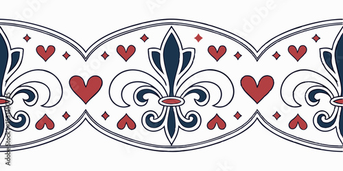 Floral and heart vector seamless border design for packaging and postcards  