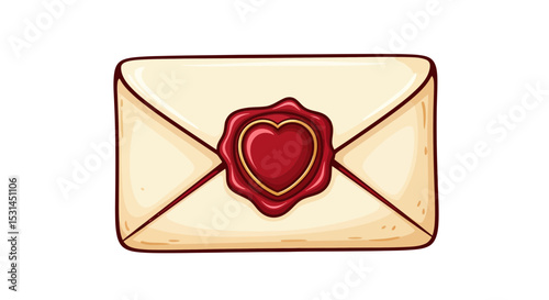 Sealed with Love: A meticulously detailed illustration of a classic envelope, elegantly sealed with a heart-shaped wax stamp, symbolizing a heartfelt message.