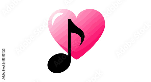 Love's Melody: A striking symbol of music's emotional power, with a pink heart embracing a musical note, evoking feelings of passion, rhythm, and the universal language of love.