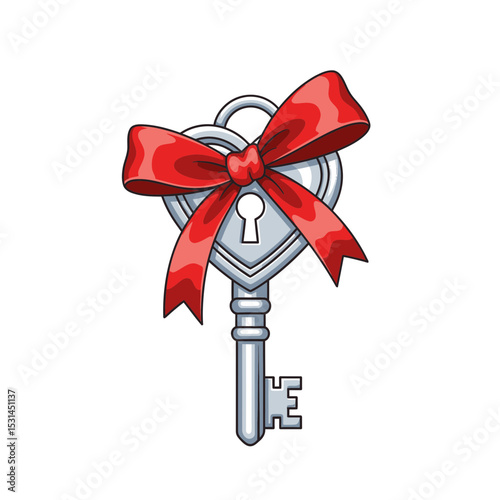 Unlock the Heart: A symbolic illustration features a key adorned with a red ribbon bow, embodying love and the unlocking of the heart.