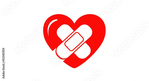 Heart's Mend: A symbolic representation of healing, care, and health, featuring a vibrant red heart embraced by a soothing bandage, offering a visual expression of comfort and recovery.