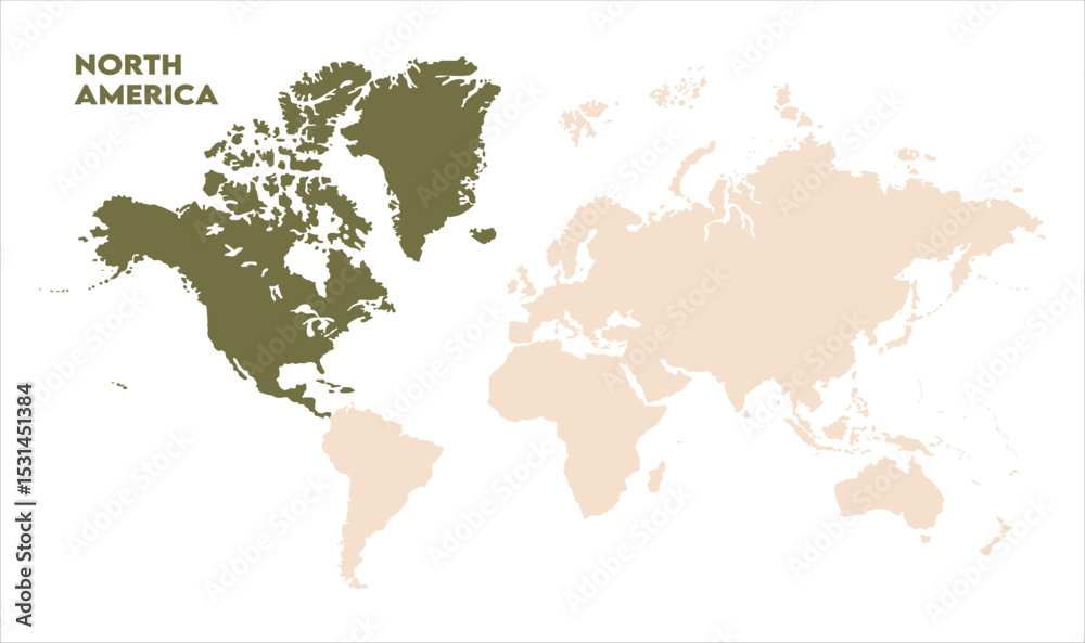 Naklejka premium Minimalist North America map-14, Map of North America, highlighted on the world map, North America on the world map, Satellite view, North America's location on the globe.