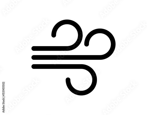 Wind or air flow icon with curved lines, isolated on white background, symbolizing breeze, ventilation, weather, motion, or airflow in climate, UI, or environmental designs.