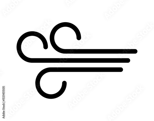 Wind or air flow icon with curved lines, isolated on white background, symbolizing breeze, ventilation, weather, motion, or airflow in climate, UI, or environmental designs.