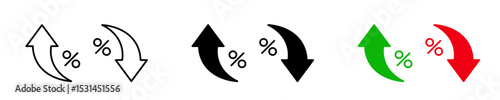 Percentage trend icons featuring up and down arrows with percent symbols representing interest rate, value, or change.