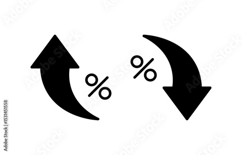Percentage trend icons featuring up and down arrows with percent symbols representing interest rate, value, or change.