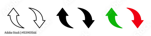 Upward and downward curved arrows symbolizing trend direction, increase or decrease, growth, decline, and market movement.