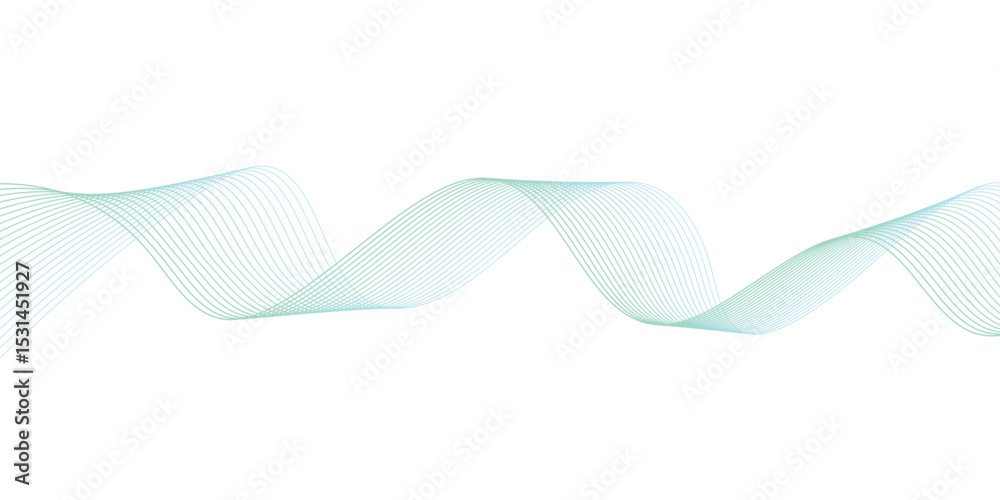 Fototapeta premium Abstract green lines on a white background. Modern technology wave design. Vector illustration. 