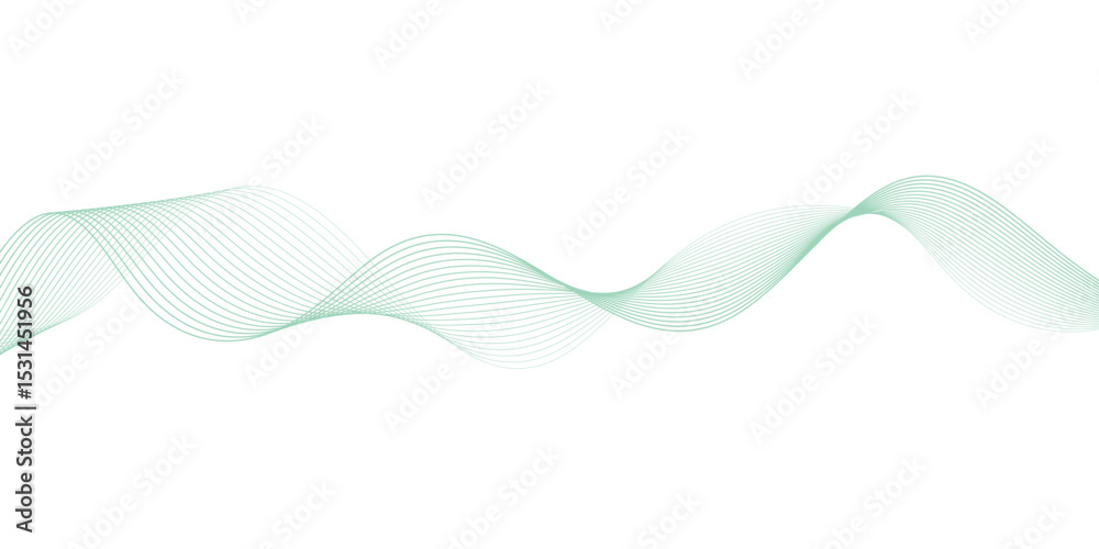 Fototapeta premium Abstract green lines on a white background. Modern technology wave design. Vector illustration. 