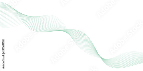 Abstract green lines on a white background. Modern technology wave design. Vector illustration.	