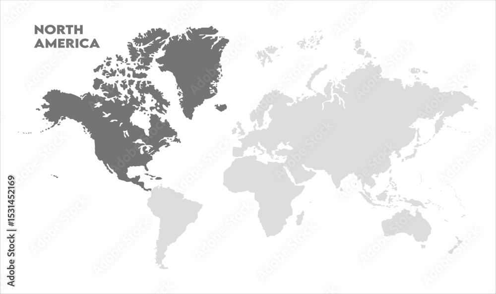 Naklejka premium North America highlighted on world map-10, Map of North America, highlighted on the world map, North America on the world map, Satellite view, North America's location on the globe.