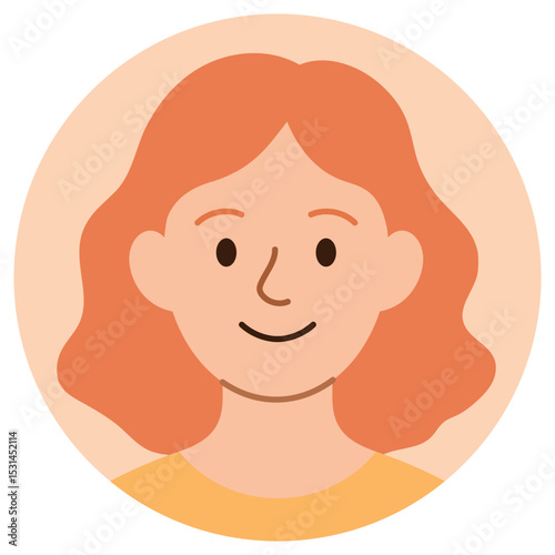 Cartoon avatar of smiling young redhead woman with wavy hair isolated on pastel background