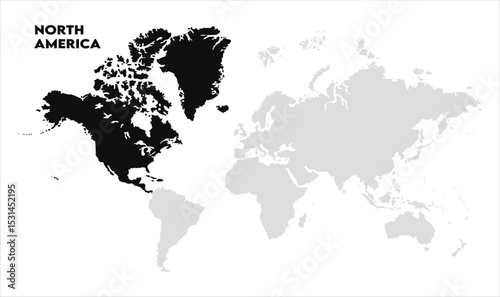 North America highlighted on world map-11, Map of North America, highlighted on the world map, North America on the world map, Satellite view, North America's location on the globe.
