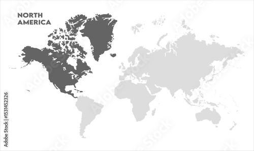 North America highlighted on world map-15, Map of North America, highlighted on the world map, North America on the world map, Satellite view, North America's location on the globe.