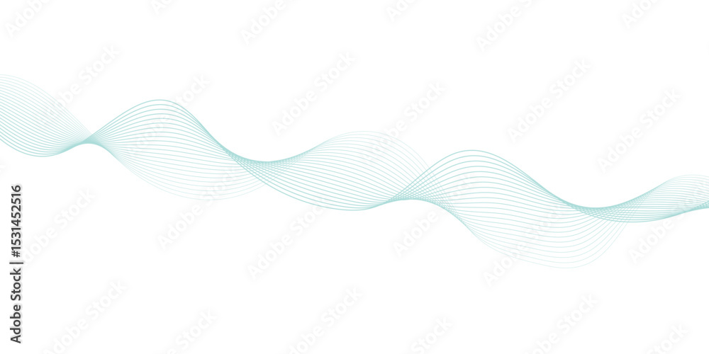Fototapeta premium Abstract green lines on a white background. Modern technology wave design. Vector illustration. 