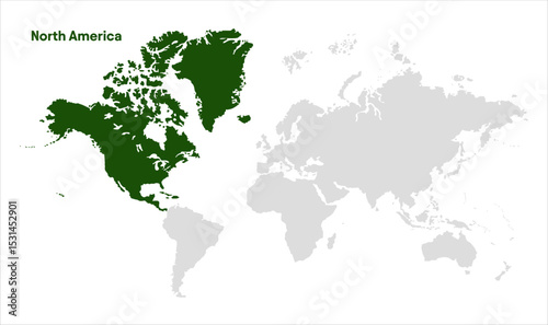 North America map-03, Map of North America, highlighted on the world map, North America on the world map, Satellite view, North America's location on the globe.