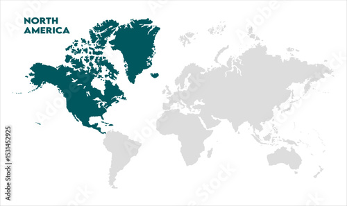 North America map-01, Map of North America, highlighted on the world map, North America on the world map, Satellite view, North America's location on the globe.